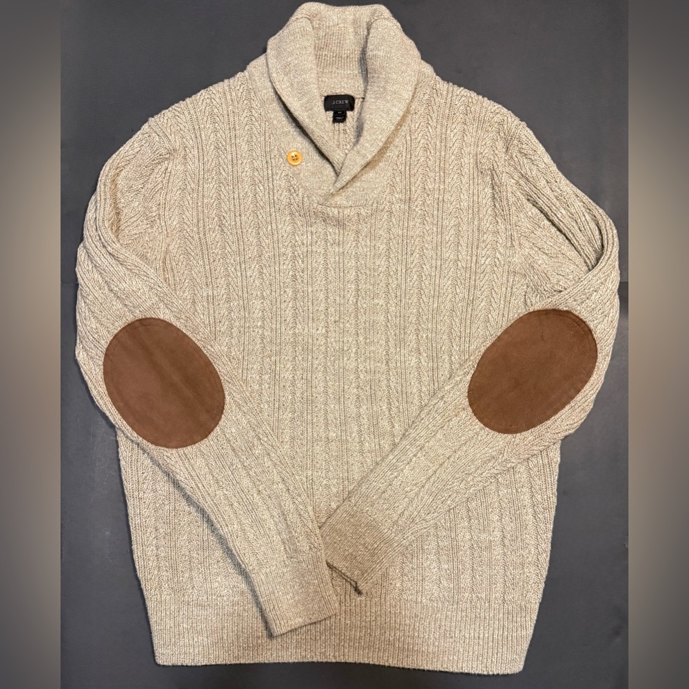 J Crew Mens Ecru Cable Knit Cotton Sweater - Picture 3 of 10